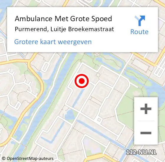 Locatie op kaart van de 112 melding: Ambulance Met Grote Spoed Naar Purmerend, Luitje Broekemastraat op 4 november 2024 06:22