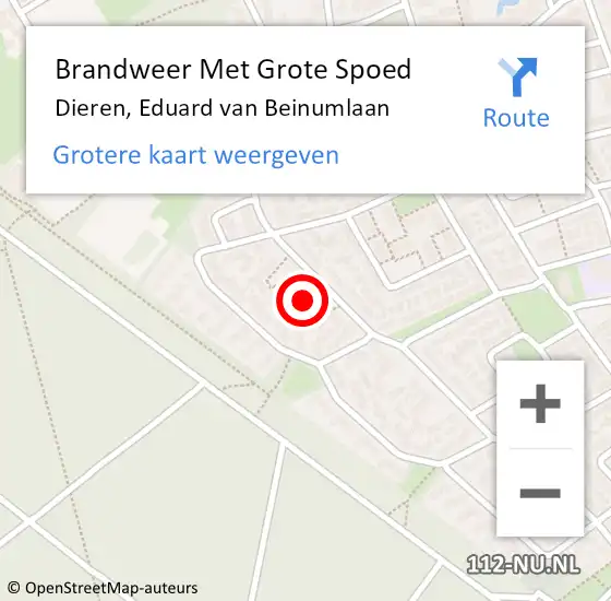 Locatie op kaart van de 112 melding: Brandweer Met Grote Spoed Naar Dieren, Eduard van Beinumlaan op 4 november 2024 06:53