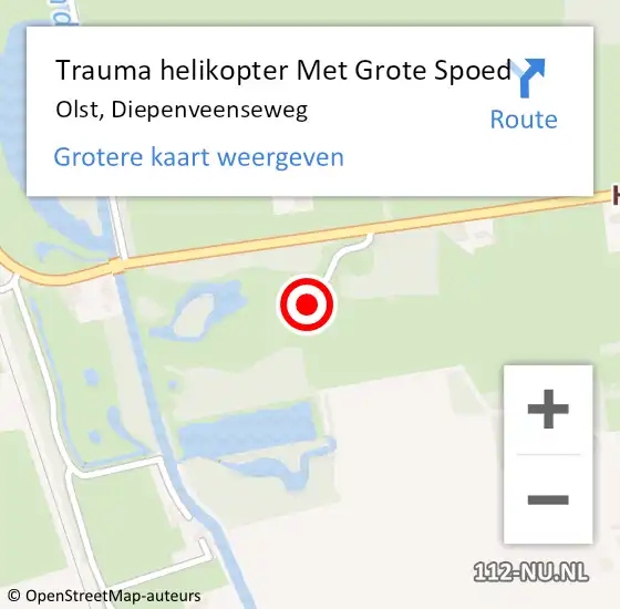 Locatie op kaart van de 112 melding: Trauma helikopter Met Grote Spoed Naar Olst, Diepenveenseweg op 4 november 2024 07:06