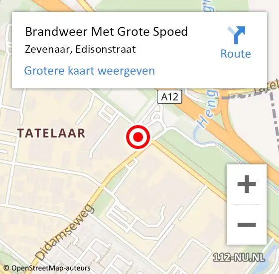 Locatie op kaart van de 112 melding: Brandweer Met Grote Spoed Naar Zevenaar, Edisonstraat op 4 november 2024 07:13