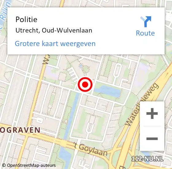 Locatie op kaart van de 112 melding: Politie Utrecht, Oud-Wulvenlaan op 4 november 2024 07:21