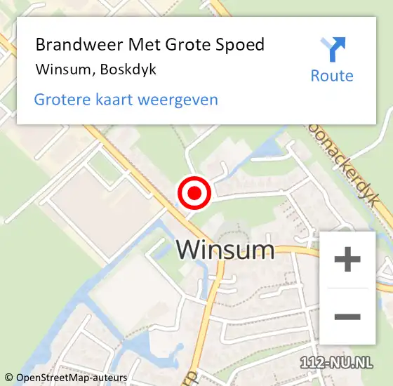 Locatie op kaart van de 112 melding: Brandweer Met Grote Spoed Naar Winsum, Boskdyk op 4 november 2024 07:56