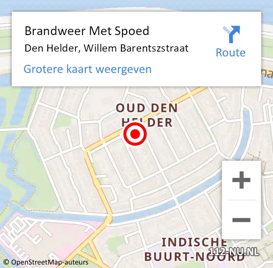 Locatie op kaart van de 112 melding: Brandweer Met Spoed Naar Den Helder, Willem Barentszstraat op 4 november 2024 08:07