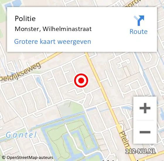 Locatie op kaart van de 112 melding: Politie Monster, Wilhelminastraat op 4 november 2024 08:17