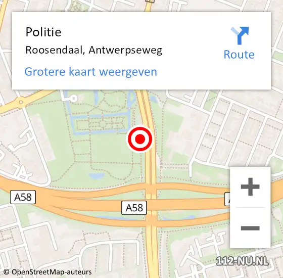 Locatie op kaart van de 112 melding: Politie Roosendaal, Antwerpseweg op 4 november 2024 08:23