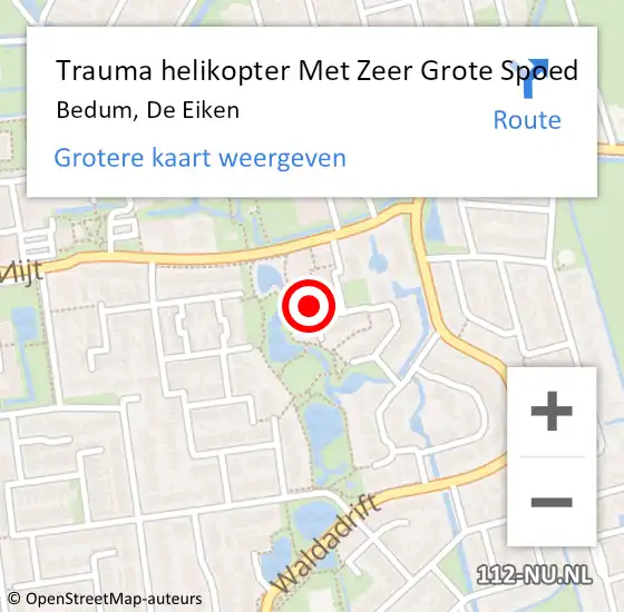 Locatie op kaart van de 112 melding: Trauma helikopter Met Zeer Grote Spoed Naar Bedum, De Eiken op 4 november 2024 08:28