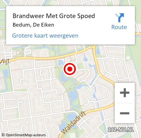 Locatie op kaart van de 112 melding: Brandweer Met Grote Spoed Naar Bedum, De Eiken op 4 november 2024 08:31