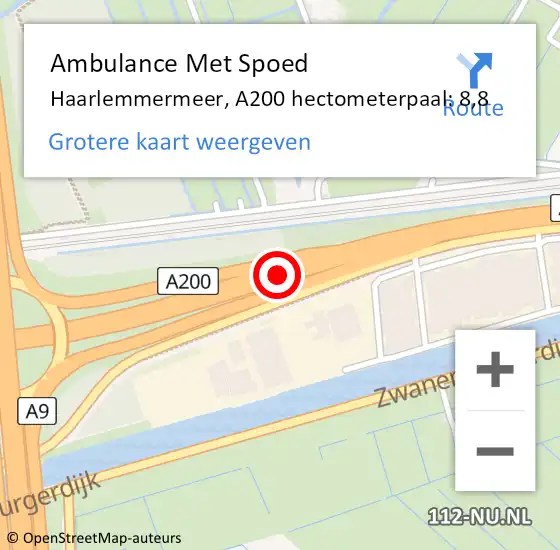 Locatie op kaart van de 112 melding: Ambulance Met Spoed Naar Haarlemmermeer, A200 hectometerpaal: 8,8 op 4 november 2024 08:40