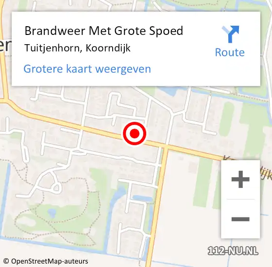 Locatie op kaart van de 112 melding: Brandweer Met Grote Spoed Naar Tuitjenhorn, Koorndijk op 4 november 2024 08:47