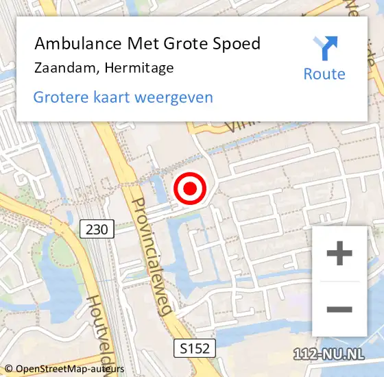 Locatie op kaart van de 112 melding: Ambulance Met Grote Spoed Naar Zaandam, Hermitage op 4 november 2024 08:51