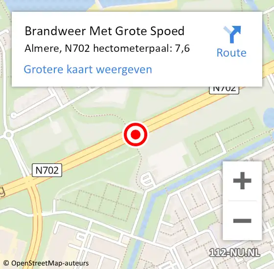 Locatie op kaart van de 112 melding: Brandweer Met Grote Spoed Naar Almere, N702 hectometerpaal: 7,6 op 4 november 2024 08:57