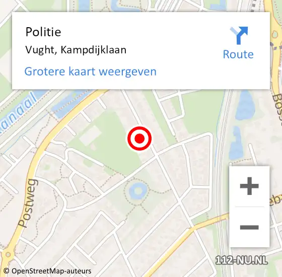 Locatie op kaart van de 112 melding: Politie Vught, Kampdijklaan op 4 november 2024 09:04