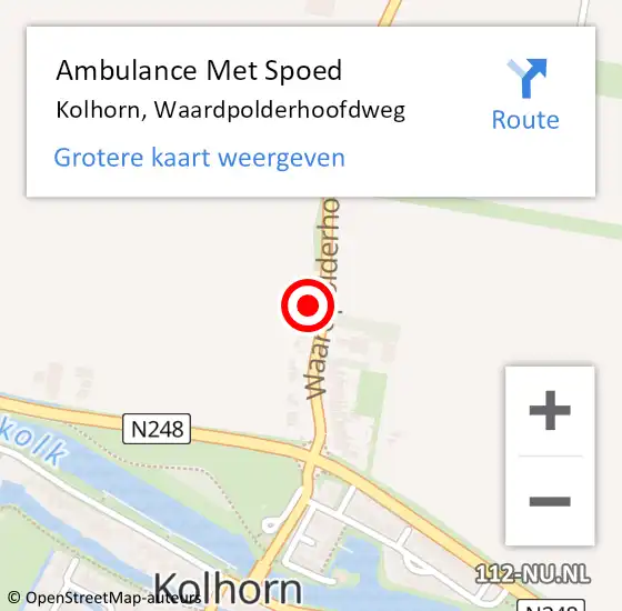 Locatie op kaart van de 112 melding: Ambulance Met Spoed Naar Kolhorn, Waardpolderhoofdweg op 4 november 2024 09:07