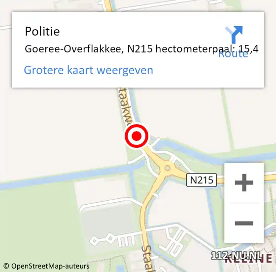 Locatie op kaart van de 112 melding: Politie Goeree-Overflakkee, N215 hectometerpaal: 15,4 op 4 november 2024 09:08