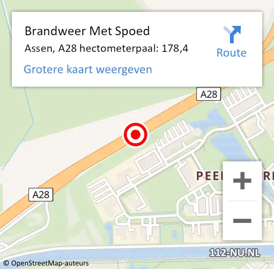 Locatie op kaart van de 112 melding: Brandweer Met Spoed Naar Assen, A28 hectometerpaal: 178,4 op 4 november 2024 09:09