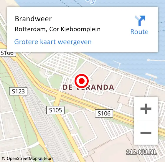 Locatie op kaart van de 112 melding: Brandweer Rotterdam, Cor Kieboomplein op 4 november 2024 09:11