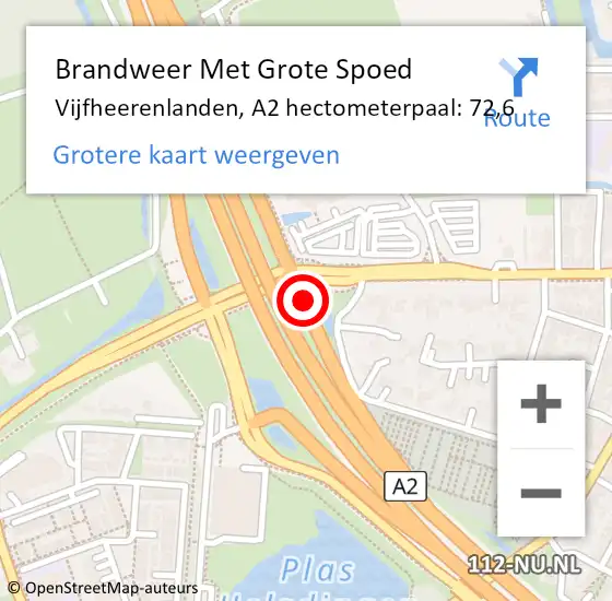 Locatie op kaart van de 112 melding: Brandweer Met Grote Spoed Naar Vijfheerenlanden, A2 hectometerpaal: 72,6 op 4 november 2024 09:25