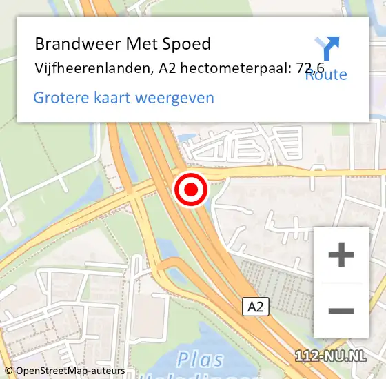 Locatie op kaart van de 112 melding: Brandweer Met Spoed Naar Vijfheerenlanden, A2 hectometerpaal: 72,6 op 4 november 2024 09:28