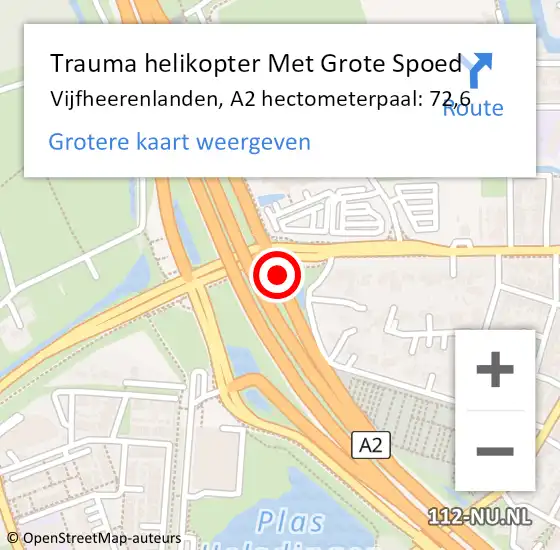 Locatie op kaart van de 112 melding: Trauma helikopter Met Grote Spoed Naar Vijfheerenlanden, A2 hectometerpaal: 72,6 op 4 november 2024 09:32