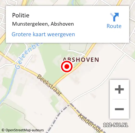 Locatie op kaart van de 112 melding: Politie Munstergeleen, Abshoven op 4 november 2024 09:39