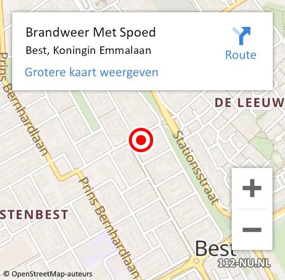 Locatie op kaart van de 112 melding: Brandweer Met Spoed Naar Best, Koningin Emmalaan op 4 november 2024 09:41