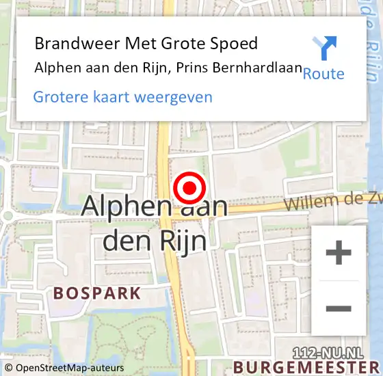 Locatie op kaart van de 112 melding: Brandweer Met Grote Spoed Naar Alphen aan den Rijn, Prins Bernhardlaan op 4 november 2024 09:52