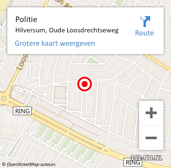 Locatie op kaart van de 112 melding: Politie Hilversum, Oude Loosdrechtseweg op 4 november 2024 10:05