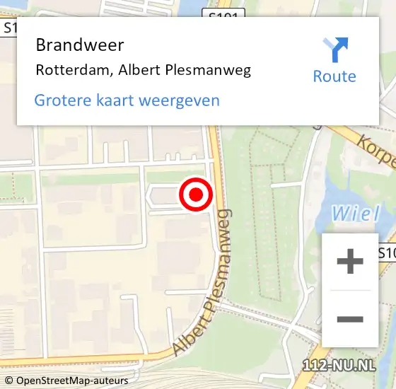 Locatie op kaart van de 112 melding: Brandweer Rotterdam, Albert Plesmanweg op 4 november 2024 10:07