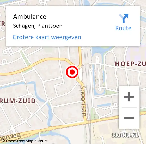 Locatie op kaart van de 112 melding: Ambulance Schagen, Plantsoen op 4 november 2024 10:12