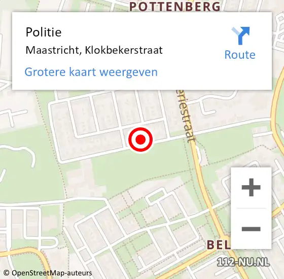 Locatie op kaart van de 112 melding: Politie Maastricht, Klokbekerstraat op 4 november 2024 10:19