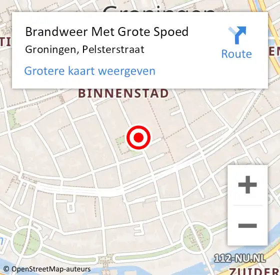 Locatie op kaart van de 112 melding: Brandweer Met Grote Spoed Naar Groningen, Pelsterstraat op 4 november 2024 10:24