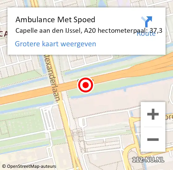 Locatie op kaart van de 112 melding: Ambulance Met Spoed Naar Capelle aan den IJssel, A20 hectometerpaal: 37,3 op 4 november 2024 10:32