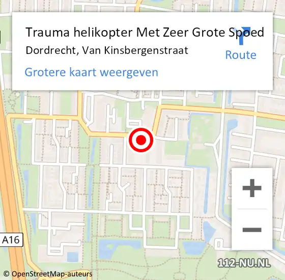 Locatie op kaart van de 112 melding: Trauma helikopter Met Zeer Grote Spoed Naar Dordrecht, Van Kinsbergenstraat op 4 november 2024 10:36