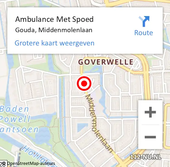 Locatie op kaart van de 112 melding: Ambulance Met Spoed Naar Gouda, Middenmolenlaan op 4 november 2024 10:46