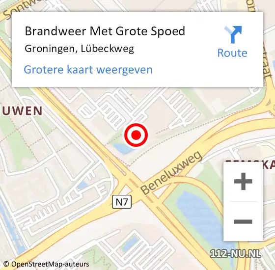 Locatie op kaart van de 112 melding: Brandweer Met Grote Spoed Naar Groningen, Lübeckweg op 4 november 2024 10:59