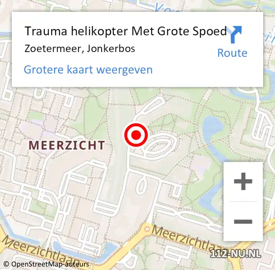 Locatie op kaart van de 112 melding: Trauma helikopter Met Grote Spoed Naar Zoetermeer, Jonkerbos op 4 november 2024 11:34