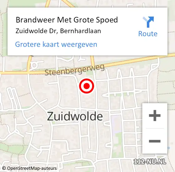 Locatie op kaart van de 112 melding: Brandweer Met Grote Spoed Naar Zuidwolde, Bernhardlaan op 4 november 2024 11:35