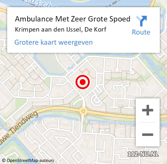 Locatie op kaart van de 112 melding: Ambulance Met Zeer Grote Spoed Naar Krimpen aan den IJssel, De Korf op 4 november 2024 11:37