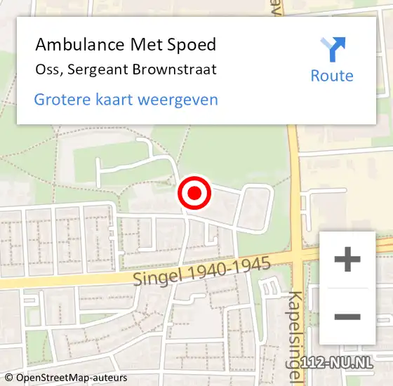 Locatie op kaart van de 112 melding: Ambulance Met Spoed Naar Oss, Sergeant Brownstraat op 25 oktober 2014 19:41