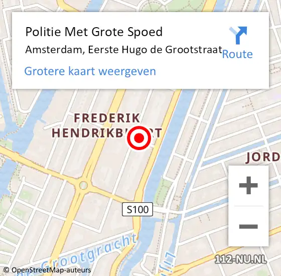 Locatie op kaart van de 112 melding: Politie Met Grote Spoed Naar Amsterdam, Eerste Hugo de Grootstraat op 4 november 2024 11:42