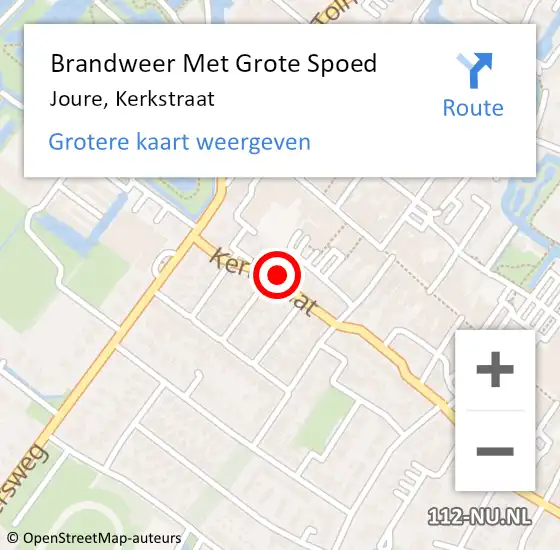 Locatie op kaart van de 112 melding: Brandweer Met Grote Spoed Naar Joure, Kerkstraat op 4 november 2024 11:54