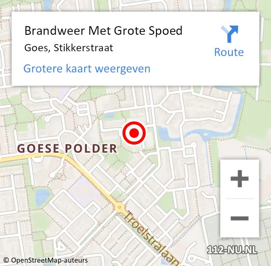 Locatie op kaart van de 112 melding: Brandweer Met Grote Spoed Naar Goes, Stikkerstraat op 4 november 2024 12:35