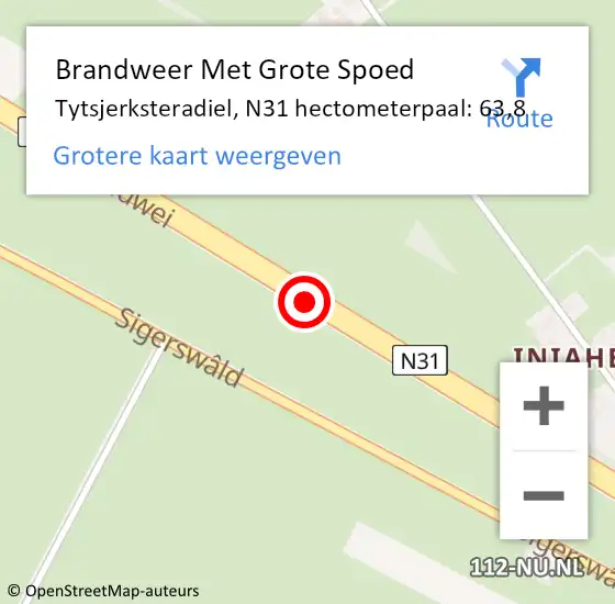 Locatie op kaart van de 112 melding: Brandweer Met Grote Spoed Naar Tytsjerksteradiel, N31 hectometerpaal: 63,8 op 4 november 2024 12:39