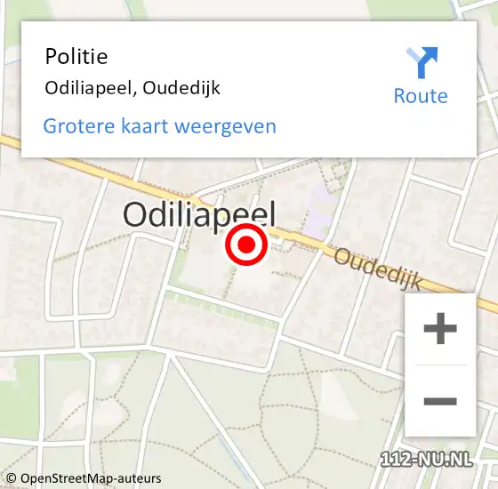 Locatie op kaart van de 112 melding: Politie Odiliapeel, Oudedijk op 4 november 2024 12:44