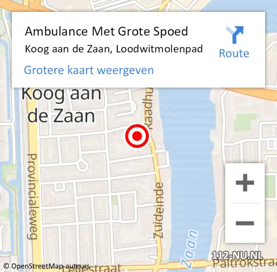 Locatie op kaart van de 112 melding: Ambulance Met Grote Spoed Naar Koog aan de Zaan, Loodwitmolenpad op 4 november 2024 12:47