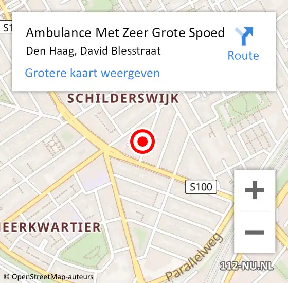 Locatie op kaart van de 112 melding: Ambulance Met Zeer Grote Spoed Naar Den Haag, David Blesstraat op 4 november 2024 13:00