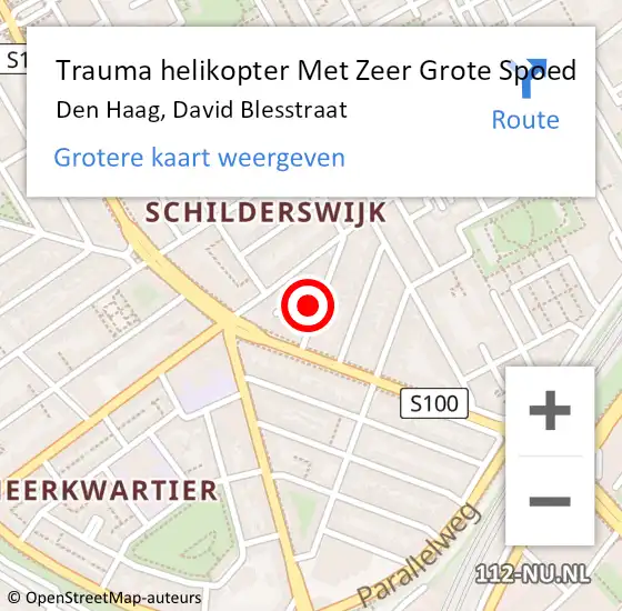 Locatie op kaart van de 112 melding: Trauma helikopter Met Zeer Grote Spoed Naar Den Haag, David Blesstraat op 4 november 2024 13:01