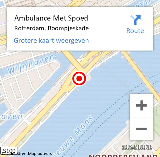 Locatie op kaart van de 112 melding: Ambulance Met Spoed Naar Rotterdam, Boompjeskade op 4 november 2024 13:01