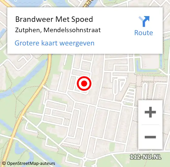 Locatie op kaart van de 112 melding: Brandweer Met Spoed Naar Zutphen, Mendelssohnstraat op 4 november 2024 13:11