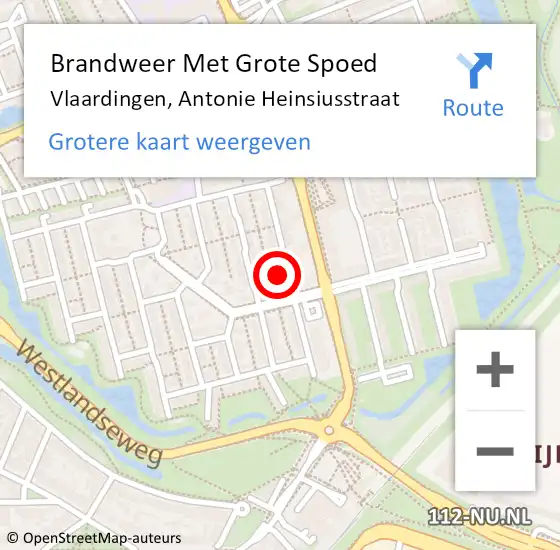 Locatie op kaart van de 112 melding: Brandweer Met Grote Spoed Naar Vlaardingen, Antonie Heinsiusstraat op 4 november 2024 13:16